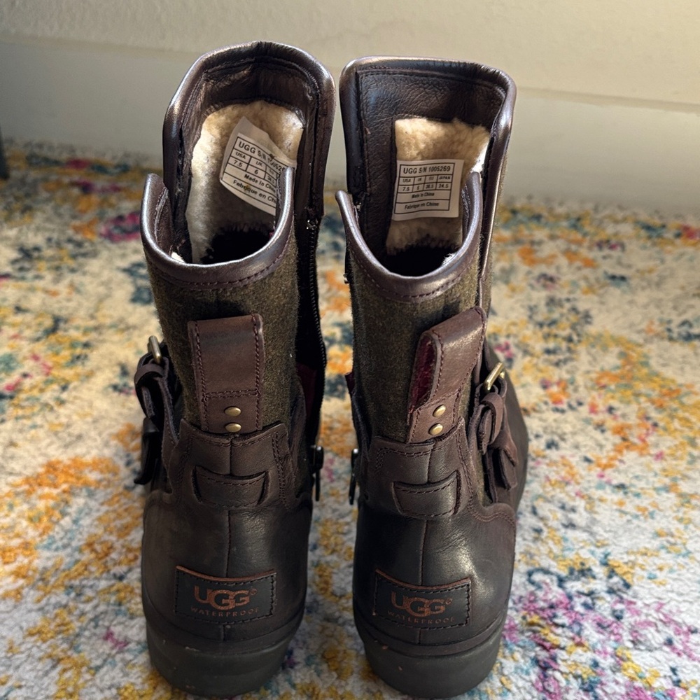 UGG Dark Brown Leather Boots with Buckle